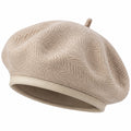 Boina talla única de tejido beige con ribete efecto piel - estilo clásico