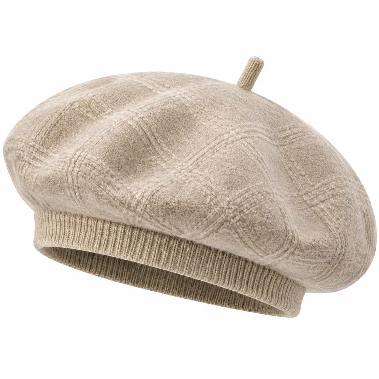 Boina de talla única de punto beige con textura de cuadros para uso diario