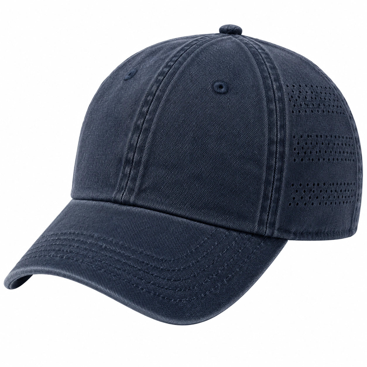 Gorra de béisbol talla única de tejido azul marino con visera curva y paneles perforados