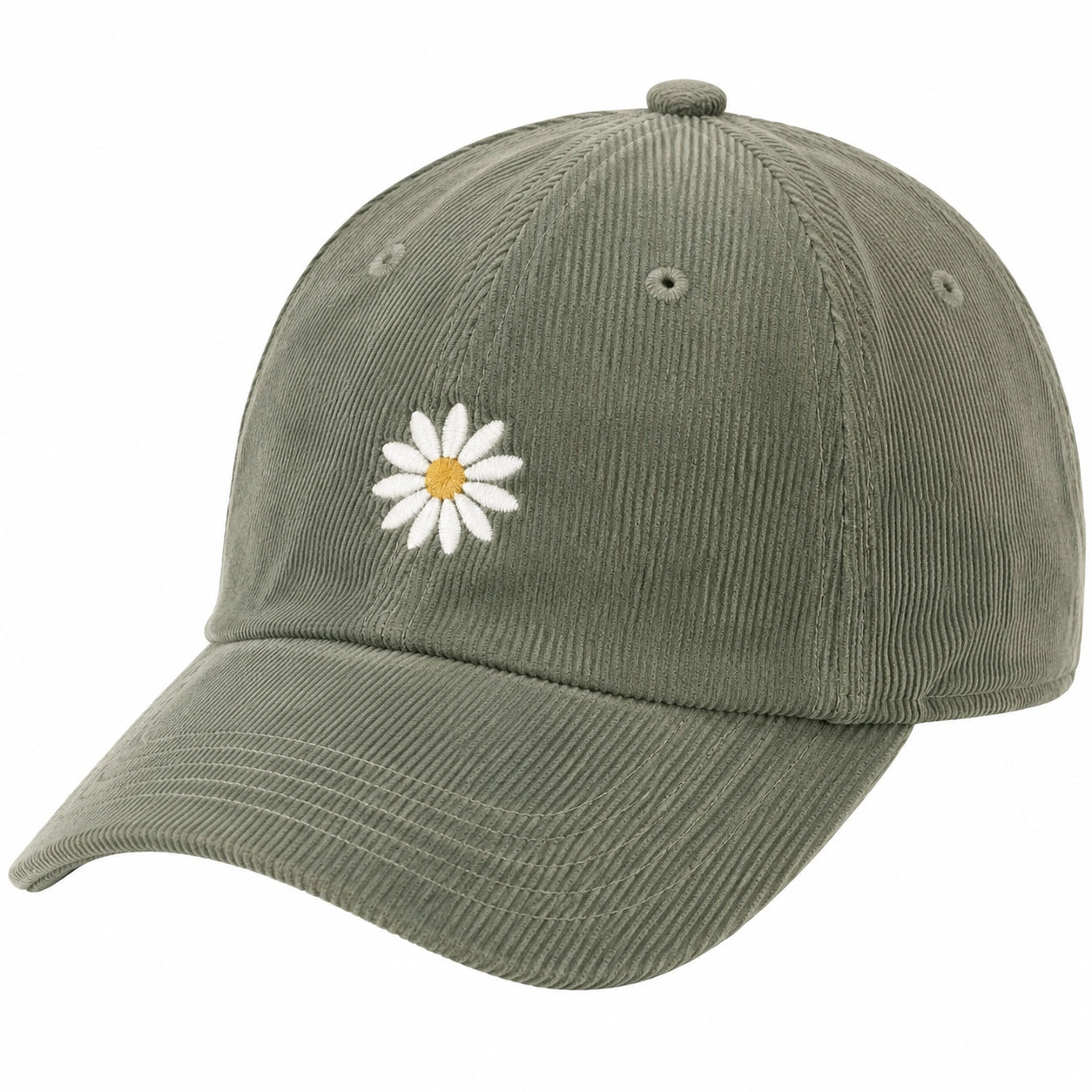 Gorra de béisbol talla única de pana verde con bordado floral para uso diario