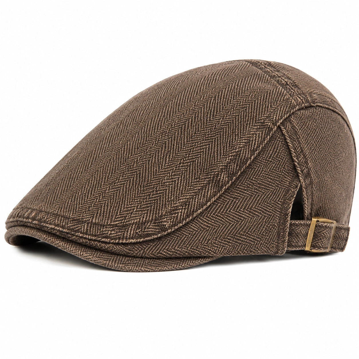 Gorra plana de talla única marrón de tejido espiga ajustable para uso diario
