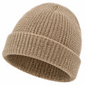 Gorro de punto beige talla única - tejido acanalado con borde doblado para uso diario