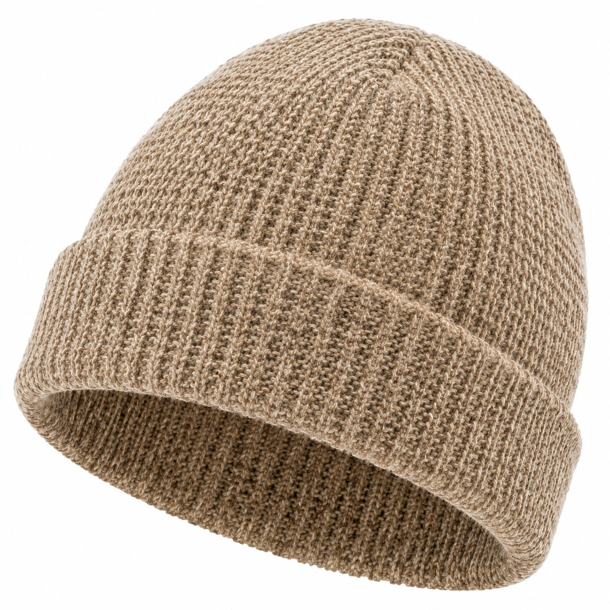 Gorro de punto beige talla única - tejido acanalado con borde doblado para uso diario