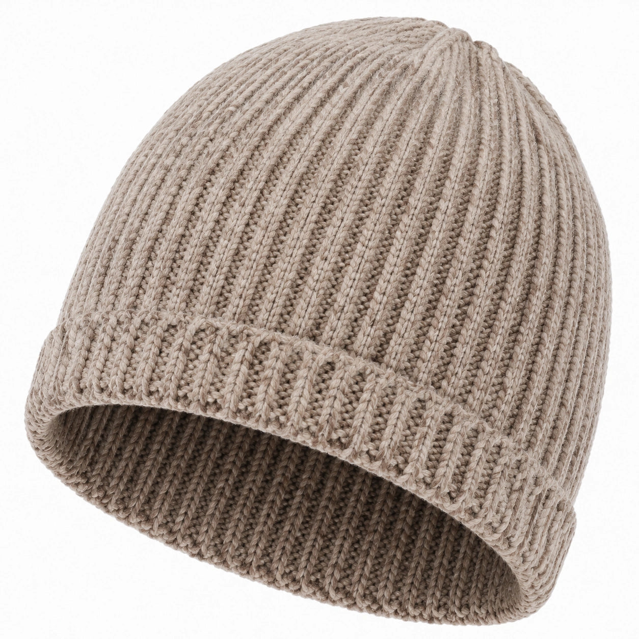 Gorro de punto talla única beige - diseño acanalado con vuelta para uso diario