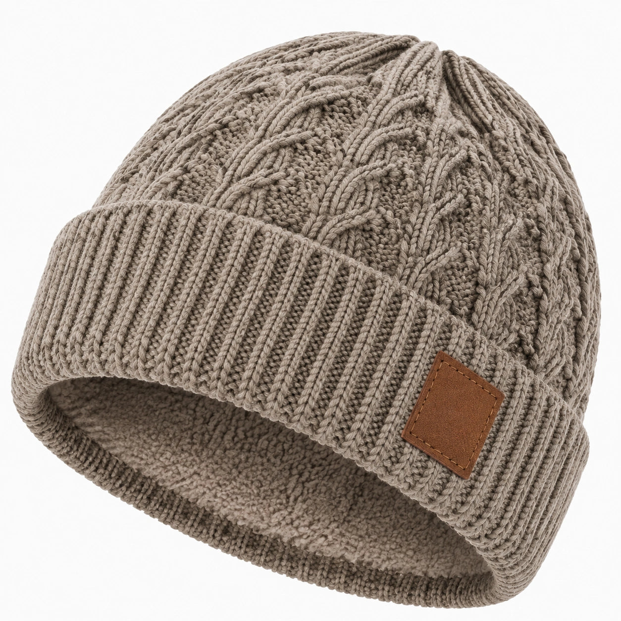 Gorro de punto talla única gris topo con borde doblado para invierno