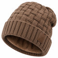 Gorro de punto talla única marrón con forro afelpado estilo casual para invierno