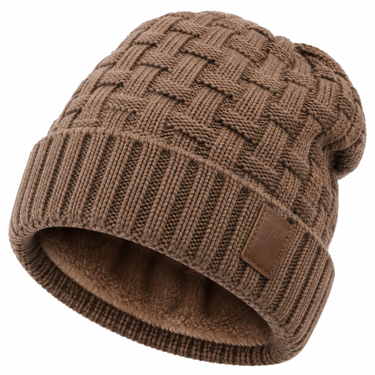 Gorro de punto talla única marrón con forro afelpado estilo casual para invierno