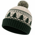 Gorro de punto talla única verde crema con pompón y diseño de abetos para invierno