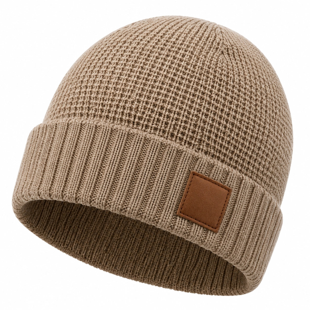Gorro de punto talla única beige con vuelta para uso diario
