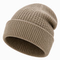 Gorro de punto talla única beige - diseño acanalado con vuelta para uso diario