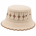 Sombrero de pescador talla única de fibra trenzada beige y marrón estilo crochet