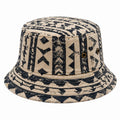 Sombrero bucket talla única de tejido beige y negro con estampado geométrico para uso diario