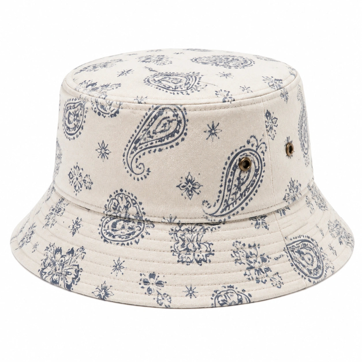 Sombrero bucket de talla única en tejido beige y azul con estampado paisley para uso diario