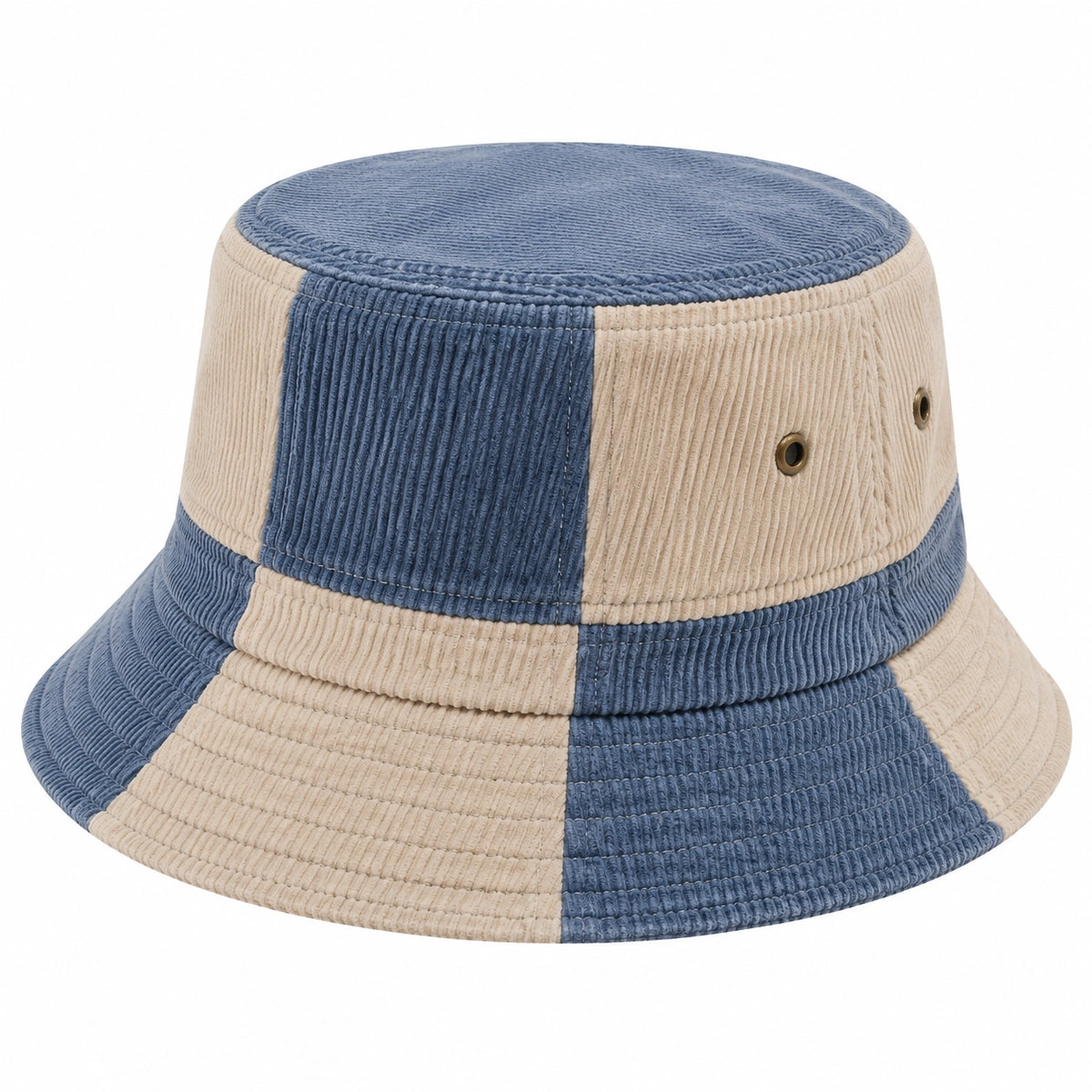 Sombrero bucket talla única de pana azul y beige - estilo bicolor para uso diario
