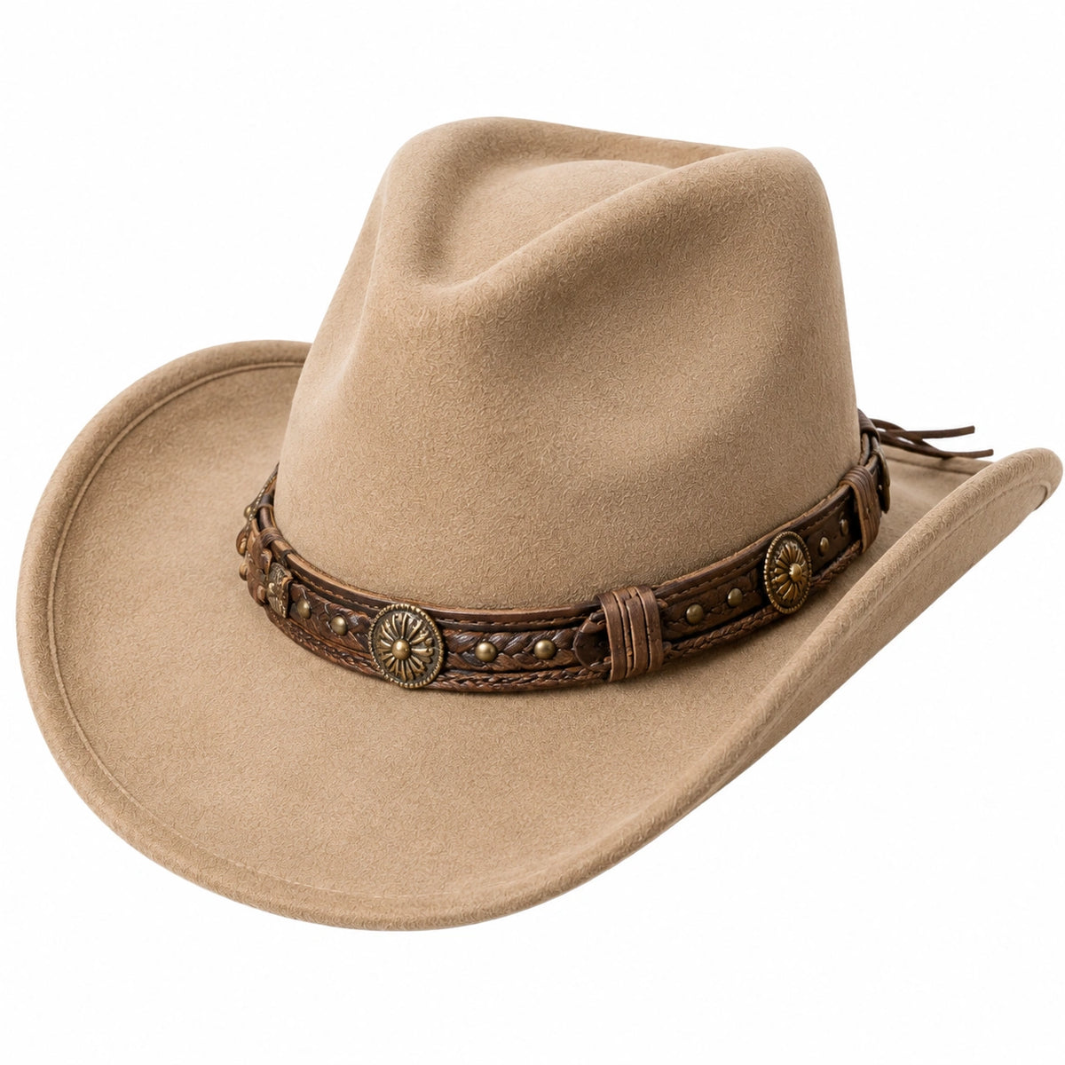 Sombrero cowboy talla única de ante sintético beige con banda marrón estilo western
