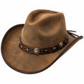 Sombrero vaquero talla única marrón de acabado envejecido con banda trenzada estilo western