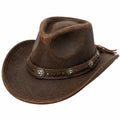 Sombrero vaquero talla única de material sintético marrón con cinta decorativa estilo western