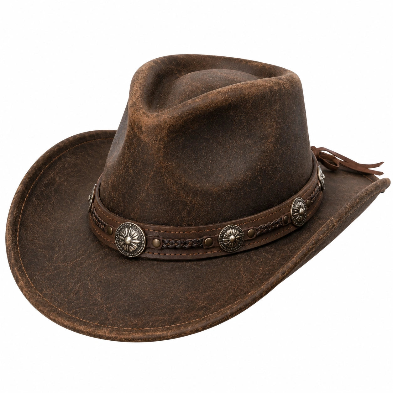 Sombrero vaquero talla única de material sintético marrón con cinta decorativa estilo western