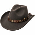 Sombrero vaquero de talla única en fieltro gris oscuro con banda de cuero ajustable