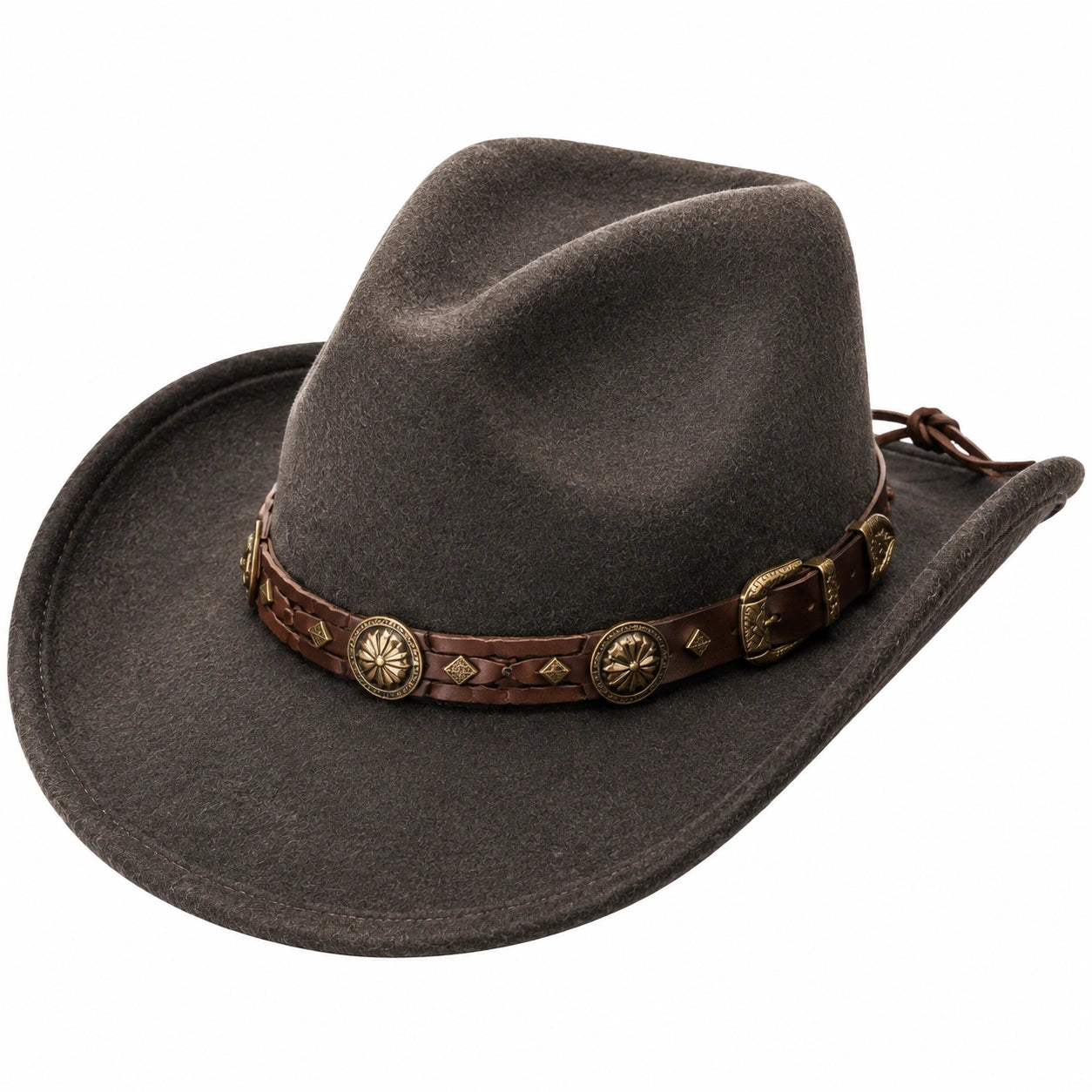 Sombrero vaquero de talla única en fieltro gris oscuro con banda de cuero ajustable