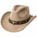 Sombrero cowboy talla única beige de material textil con banda decorativa para adulto