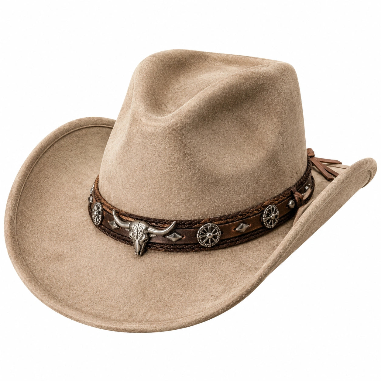Sombrero cowboy talla única beige de material textil con banda decorativa para adulto