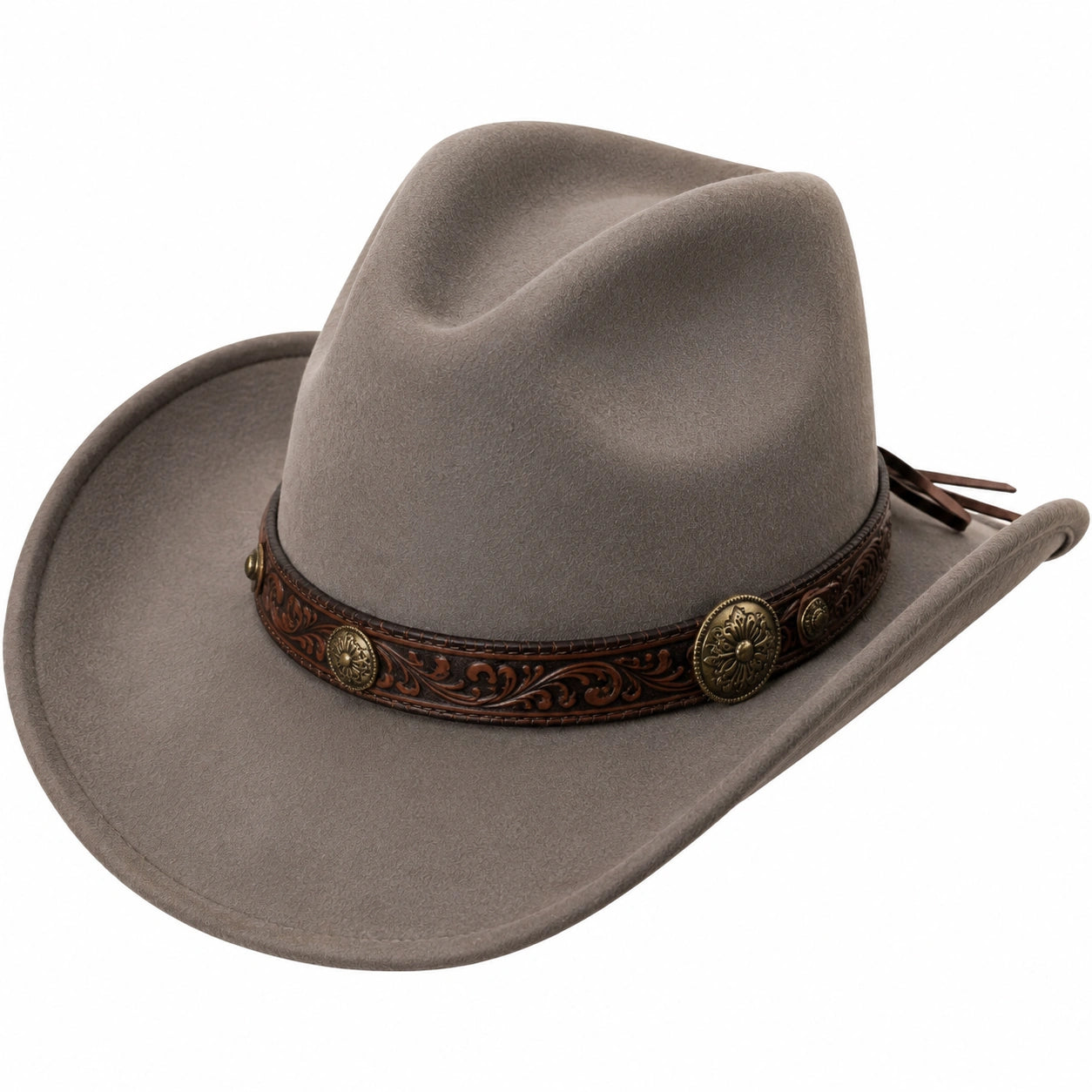 Sombrero vaquero de talla única en fieltro gris con banda de cuero decorativa