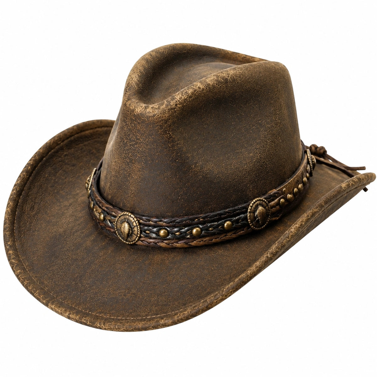Sombrero vaquero de talla única en material sintético marrón con acabado envejecido