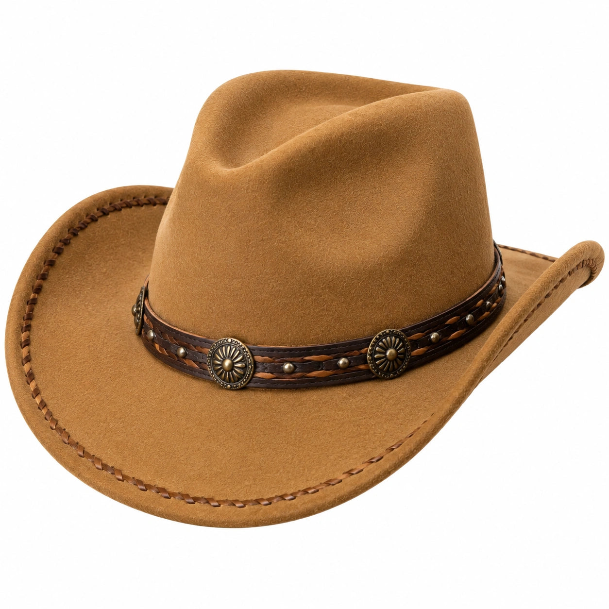 Sombrero cowboy talla única marrón con acabado tipo ante y banda decorativa